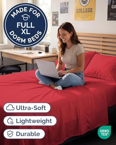 Full XL Sheets - 4 Piece Full XL Sheet Set - Breathable & Cooling - Red - Image 2