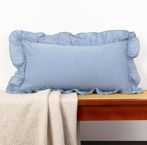 JoraLion Ruffled Lumbar Pillow Cover 14x24 Solid Light Blue by JoraLion