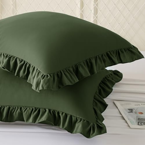 KKJIAF 2 Pack Ruffle Pillow Cases 22x22 Inches, Olive Green - Image 2