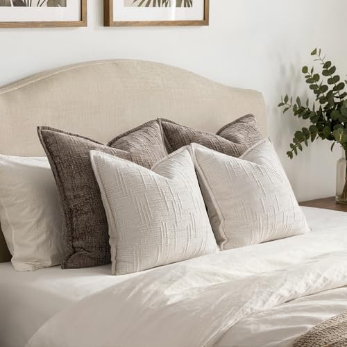 MIULEE Slubby Textured Decorative Euro Pillow Covers Cream White 22x22 - Image 5