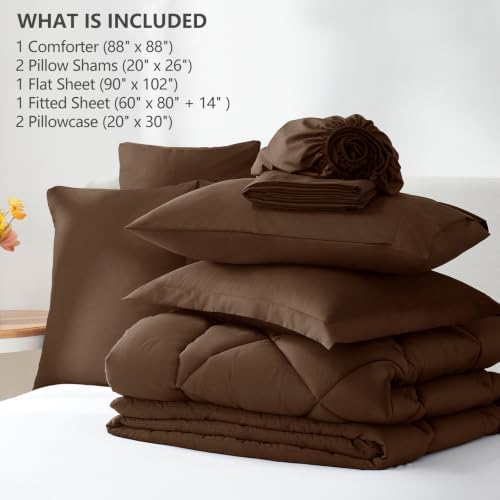 CozyLux Queen Comforter Set 88"x88" Brown - Image 6