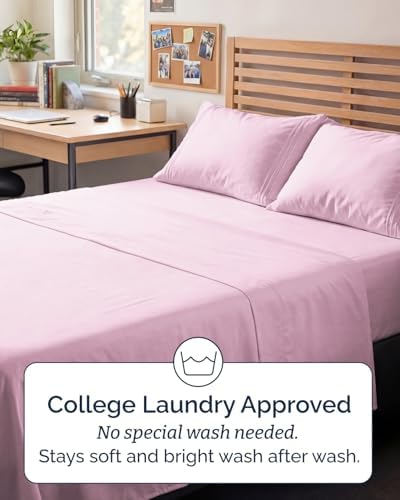 Full XL Sheets - 4 Piece Full XL Sheet Set - Cool & Breathable - Light Pink - Image 6