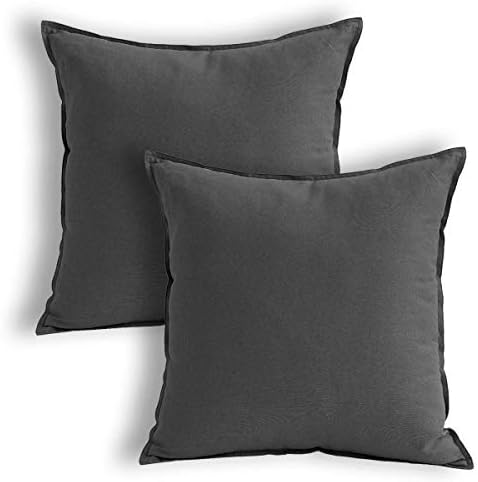 Jeanerlor Solid Cotton Linen Decoration Throw Pillow Cover Dark Grey Cushion by Jeanerlor