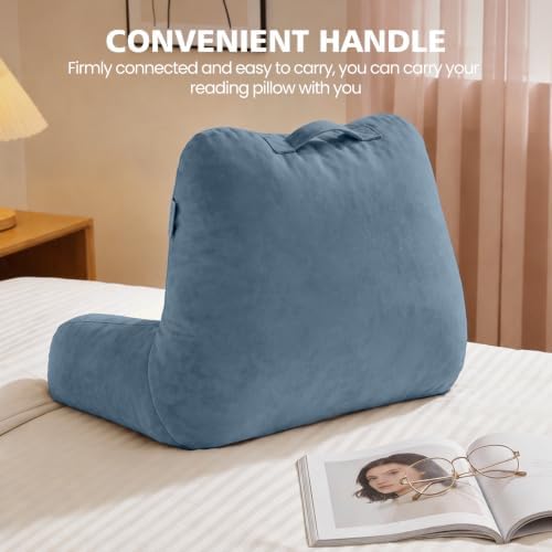 Memory Foam Reading Pillow for Sitting in Bed, Dusty Blue - Image 4