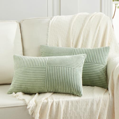 Fancy Homi 2 Packs Sage Green Lumbar Decorative Throw Pillow Covers 14x22 Inch by Fancy+Homi