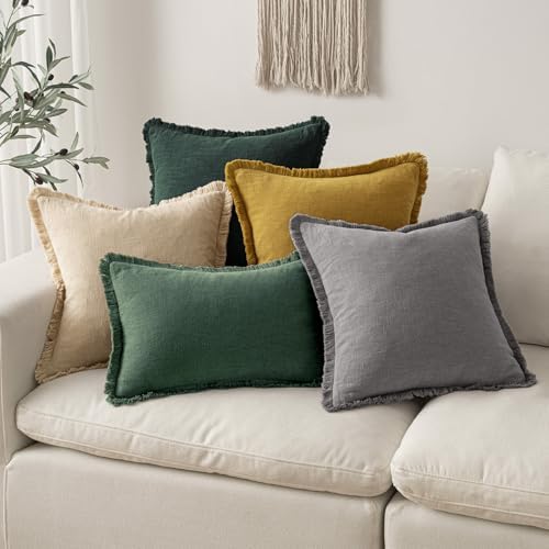 MIULEE Linen Fringe Decorative Euro Throw Pillow Covers Army Green 22x22 - Image 5