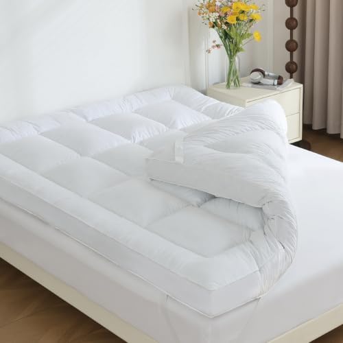 WhatsBedding 5 in Goose Feather Bed Mattress Topper, 100% Cotton Fabric - Image 2