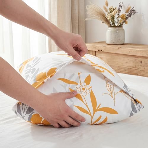 Bedorm Cotton Body Pillow Cover 20 x 54 Pillow Case Yellow Floral Botanical - Image 5
