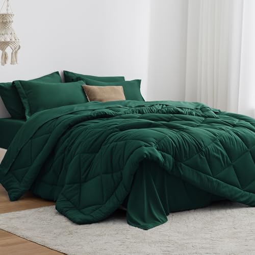 Love's cabin Twin Comforter Set Dark Green, 5 Pieces Twin Bed in a Bag by Lovescabin