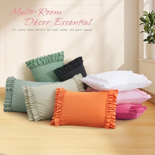Vonty Pink Ruffled Pillow Cases Set of 2, Body Size, 20x54 Inch - Image 6