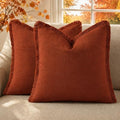 decorUhome Linen Fringe Rust Throw Pillow Covers 18x18 Set of 2 by decorUhome