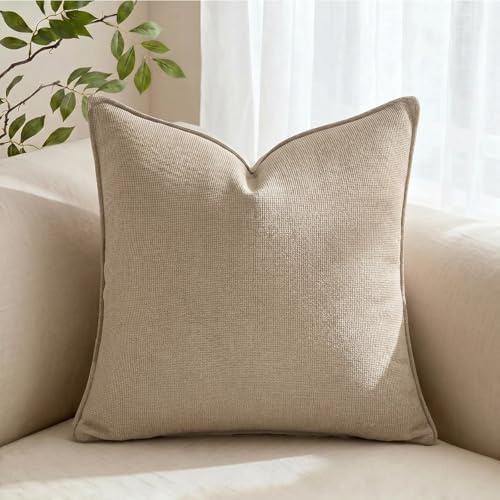 Fancy Homi Set of 2 Taupe 20x20 Inch Soft Chenille Decorative Throw Pillow - Image 7