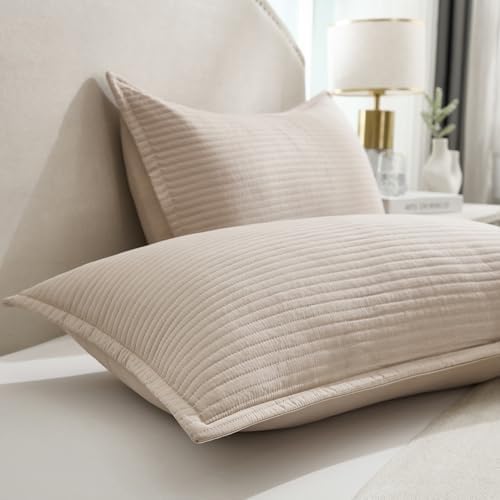 Stripe Quilted Pillowcases Set of 2, King Size Envelope Pillow Covers Soft - Image 4