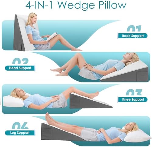 12 inch Bed Wedge Pillow for Sleeping, Reading & Resting, Cooling Memory Foam - Image 2