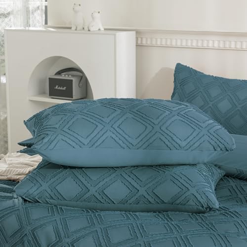 JELLYMONI Grayish Blue Grid Tufted Pillowcases King Size - Image 3