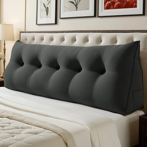 WOWMAX Bed Wedge Headboard Pillow Queen Reading Pillow Sitting in Bed Black by WOWMAX