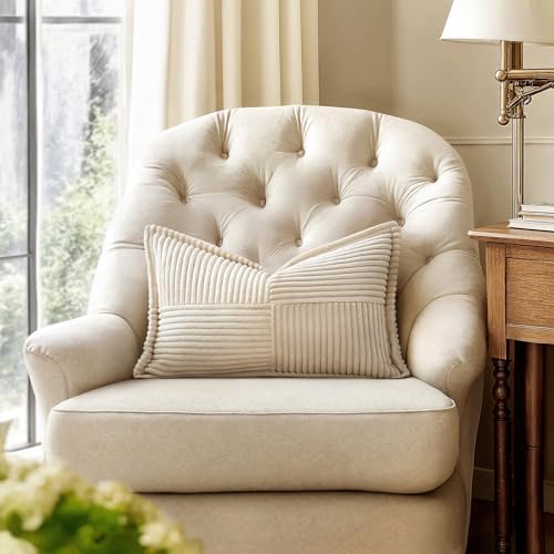 MIULEE Decorative Lumbar Throw Pillow Covers 12x20 Inch Beige 2 Pack - Image 3