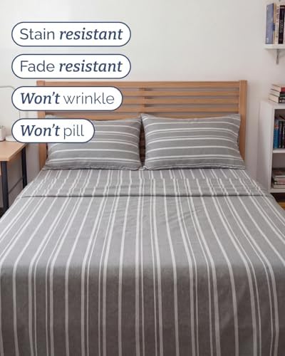 Full XL Sheets - 4 Piece Full XL Sheet Set - Soft & Cooling - Grey Stripes - Image 5