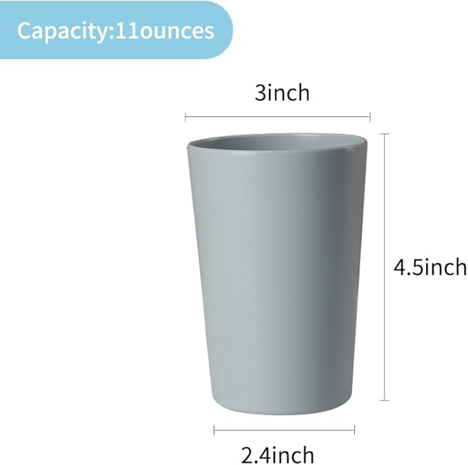 Bathroom Tumbler, Unbreakable Dishwasher, Safe Drink cup, Plastic cup 11 ounces, 2 pieces (white and grey)