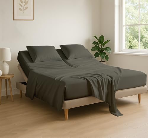 4 Piece Flex Head King Sheet Set 34" Top, 100% Egyptian Cotton, Dark Grey by COTTINGON