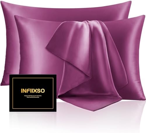 INFIIXSO Silk Pillow Cases 2 Pack, Standard Size, Hidden Zipper by INFIIXSO
