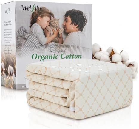 Organic Cotton Blend Mattress Protector Waterproof Queen Size Beige by Unknown