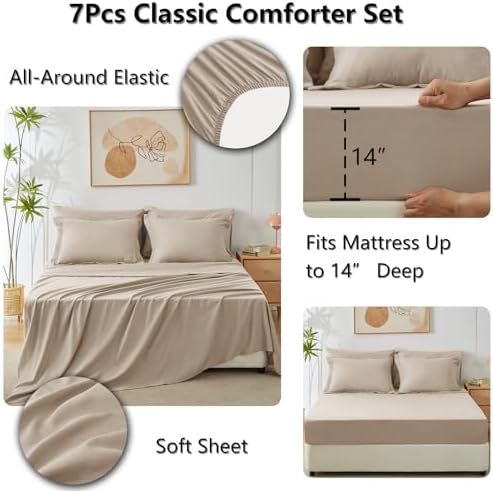 CozyLux Full Comforter Set 82"x86" Wheat - Image 5