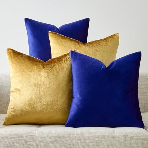 GIGIZAZA Pack of 4 Decorative Velvet Pillow Covers 16x16 Blue Gold by GIGIZAZAFocusingonhomedecoration