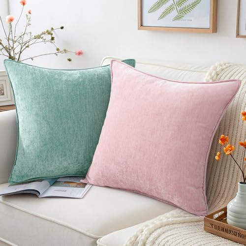 decorUhome Chenille Blush Pink Velvet Throw Pillow Covers 22x22 Set of 2 - Image 4