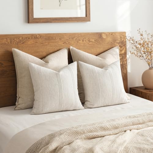 MIULEE Decorative Striped Throw Pillow Covers 18x18 in Natural Beige 2 Pack - Image 6