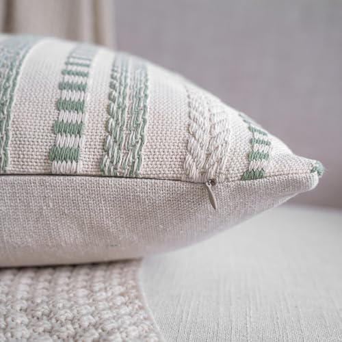 Cethom Sage Green Boho Throw Pillow Covers 20x20 Inch Set of 2, Stripe Textured - Image 4