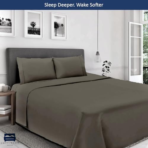 Cottingon 5 PC Split King Sheets Fits 16" Deep, Egyptian Cotton, Dark Grey - Image 6