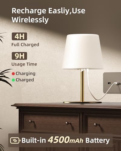 EZVALO Outdoor Cordless Table Lamp, IP65 Waterproof 4500mAh Rechargeble Shower Lamp, Dimmable Touch Lamp, LED Night Light Lamp for Bathroom Patio Camping Restaurant Home 1 Pack (Gold) - Image 5