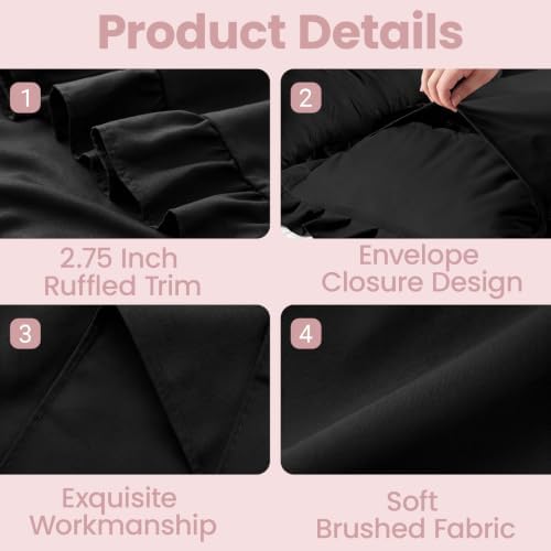 Set of 2 Brushed Microfiber Ruffle Pillow Cases Standard Size Black - Image 3