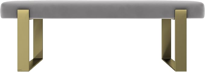VANT Upholstered Bed Bench - Velvet Platinum Grey - Burnished Brass - Contemporary Modern, Bedroom Bench Seat, Hallway, or Entryway