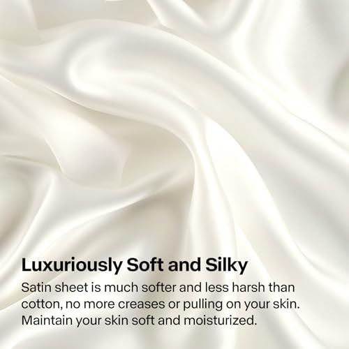 BEDELITE Satin Sheets Twin XL Size Bed Set, Ivory White, 3 Pieces - Image 3