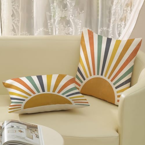 Boho Pillow Covers 20x20 Set of 2 Stripes Colorful Yellow Sunshine Decorative - Image 4