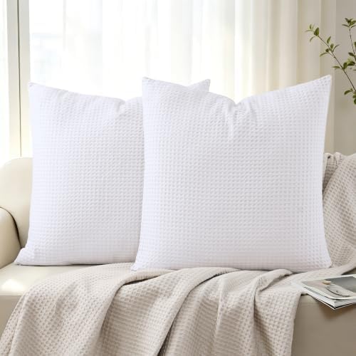 100% Cotton Waffle Weave Throw Pillow Covers Set of 2 by ShunjieHome