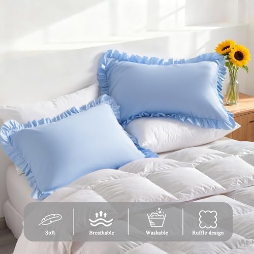 Ruffled Standard Pillow Shams, 2 Pack, 20x26 Inches, Sky Blue - Image 4