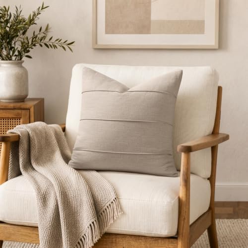 MIULEE Euro Decorative Linen Throw Pillow Covers 22x22 Natural Striped - Image 5