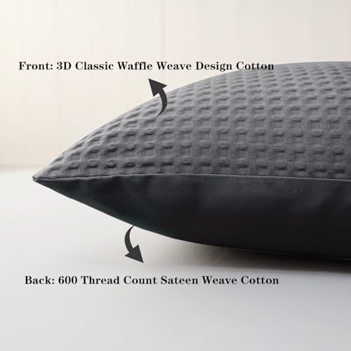 100% Cotton Waffle Weave Throw Pillow Covers Set of 2, Dark Grey - Image 3