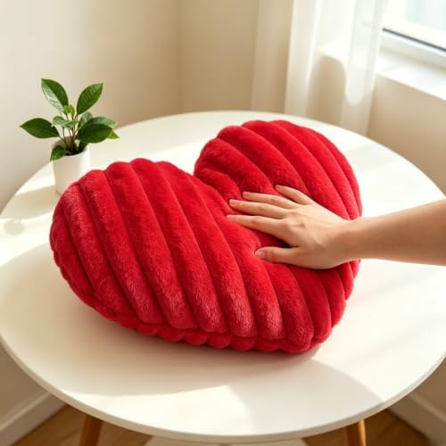 16 Inch Red Heart Pillow Cute Soft Fluffy Decorative Throw Pillows - Image 2