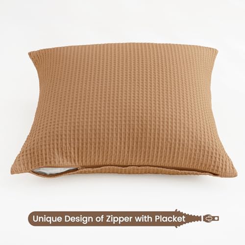 PHF Cotton Waffle Throw Pillow Covers 24" x 24", Standstone, No Insert - Image 5