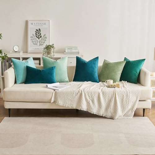 MIULEE 24x24 Inch Pack of 2 Euro Velvet Throw Pillow Covers Teal - Image 4