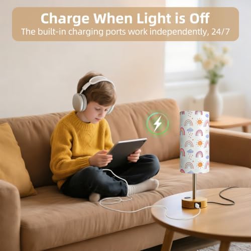 Bedside Table Lamp, Dimmable Touch, AC Outlet, USB A+C (SunRainbow) - Image 6