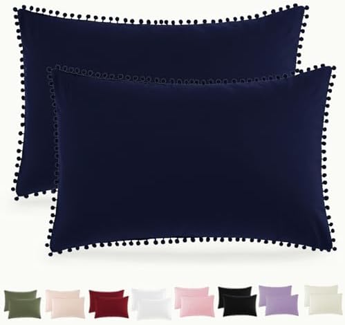 Pom Poms Pillow Shams Queen Size Set of 2, Soft Microfiber Shams Cover by HommxJF