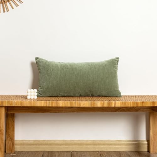 JoraLion Chenille Lumbar Pillow Covers 14X26 inch Olive Sage Green - Image 2