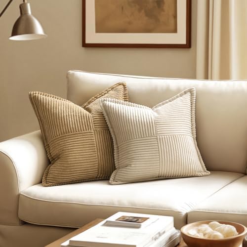 MIULEE Decorative Euro Sham Throw Pillow Covers 24x24 Inch Beige 2 Pack - Image 2