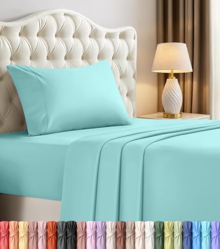Twin Sheets Set, 3 Pieces 16" Deep Pocket Hotel Luxury Bed Sheets, Spa Blue by UTOPIABEDDING