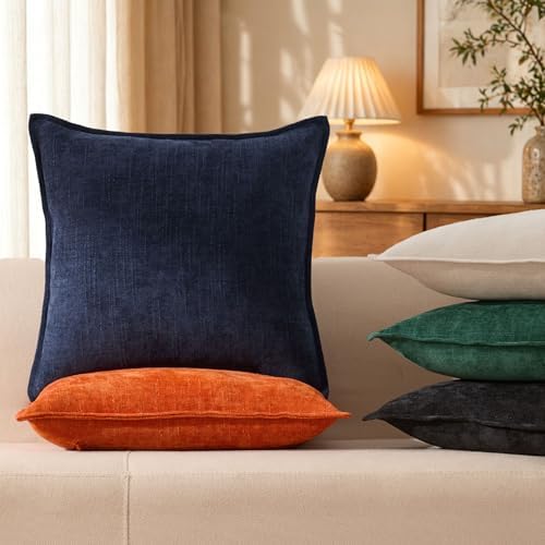 Allorry Throw Pillow Covers 18x18 Navy Blue Chenille Solid Home Decor014I18 - Image 4